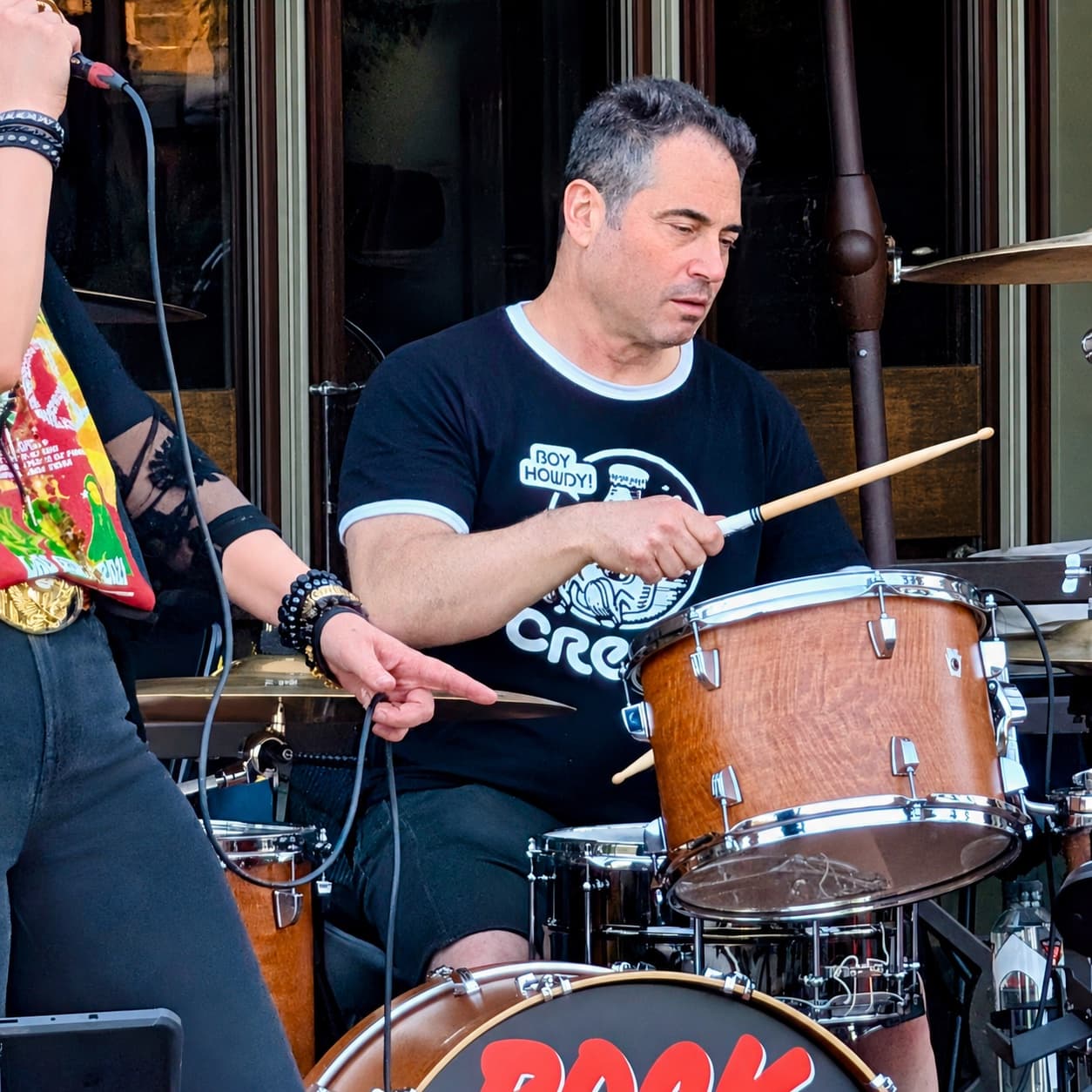 Ira Siegel playing drums with Rock Steady